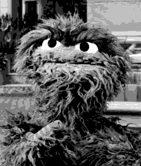 Dithered black-and-white photo of Oscar the Grouch looking unimpressed